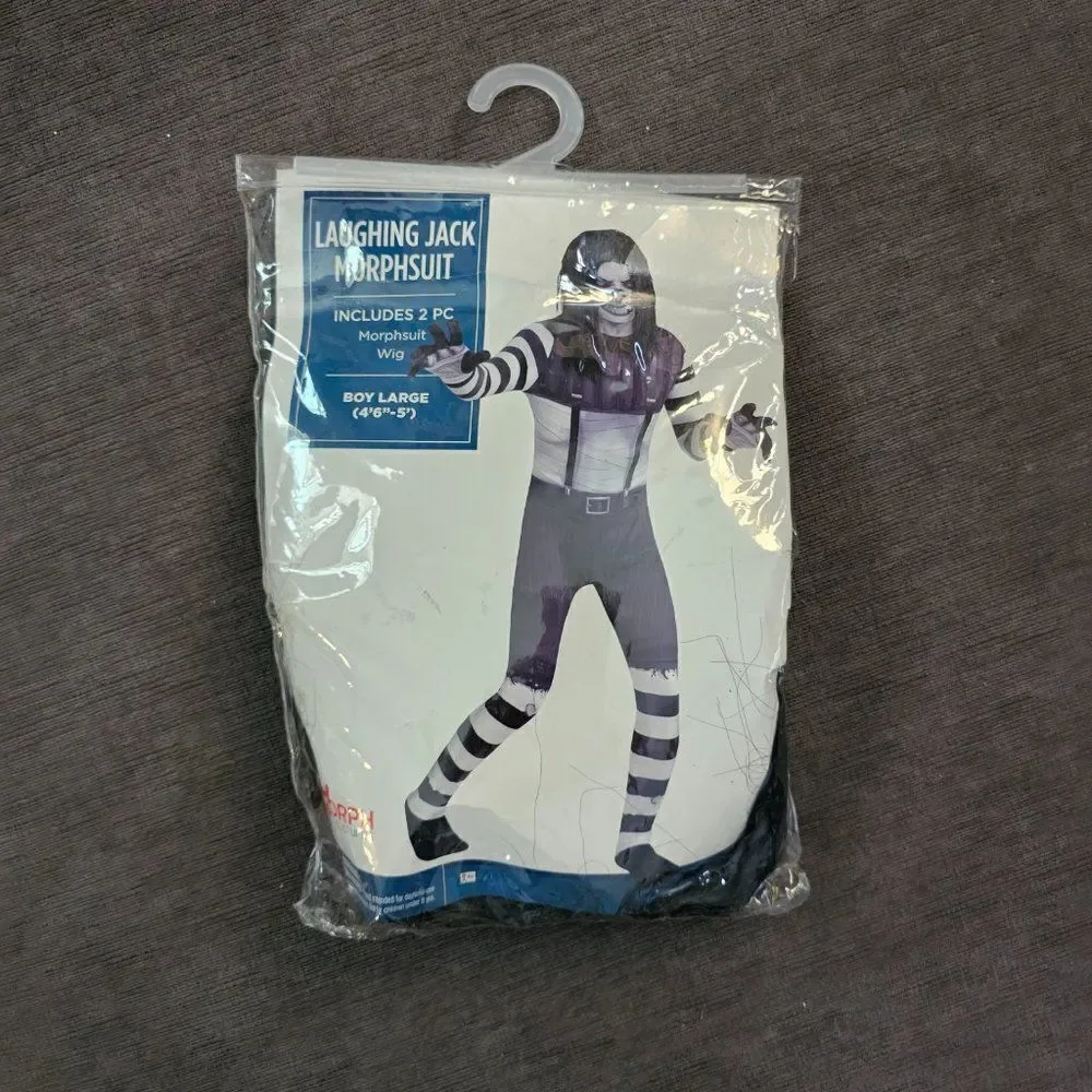 New Laughing Jack Boys Morphsuite And Wig Scary Halloween Costume Large 2-Piece